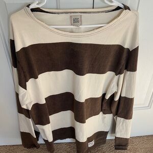 BDG Women's Oversized Long Sleeve Top in Brown and Cream Stripes